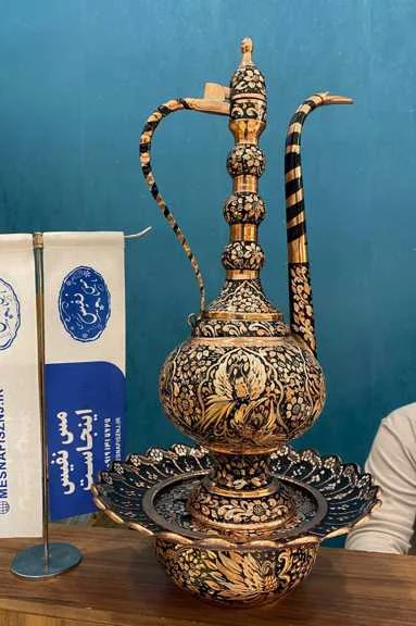 آفتابه لگن مسی الماس تراش و نقره طرح...