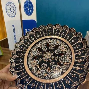 آفتابه لگن مسی الماس تراش و نقره طرح هما