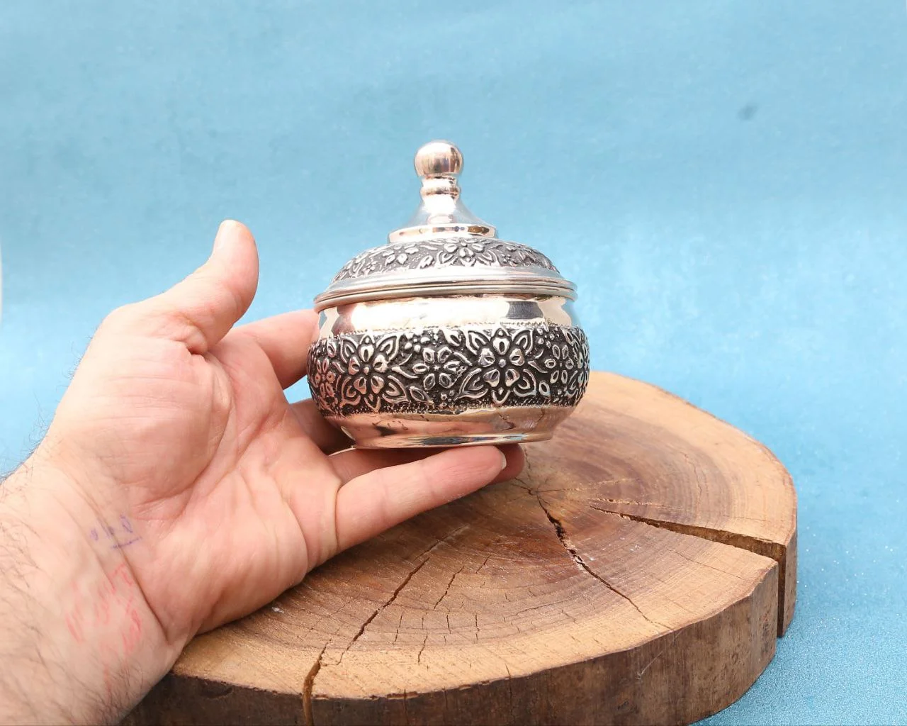 قندان مسی بدون پایه یاسمن با ابکاری کروم