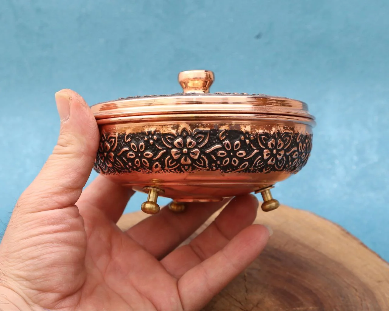 قندان مسی سرتخت سه پایه یاسمن