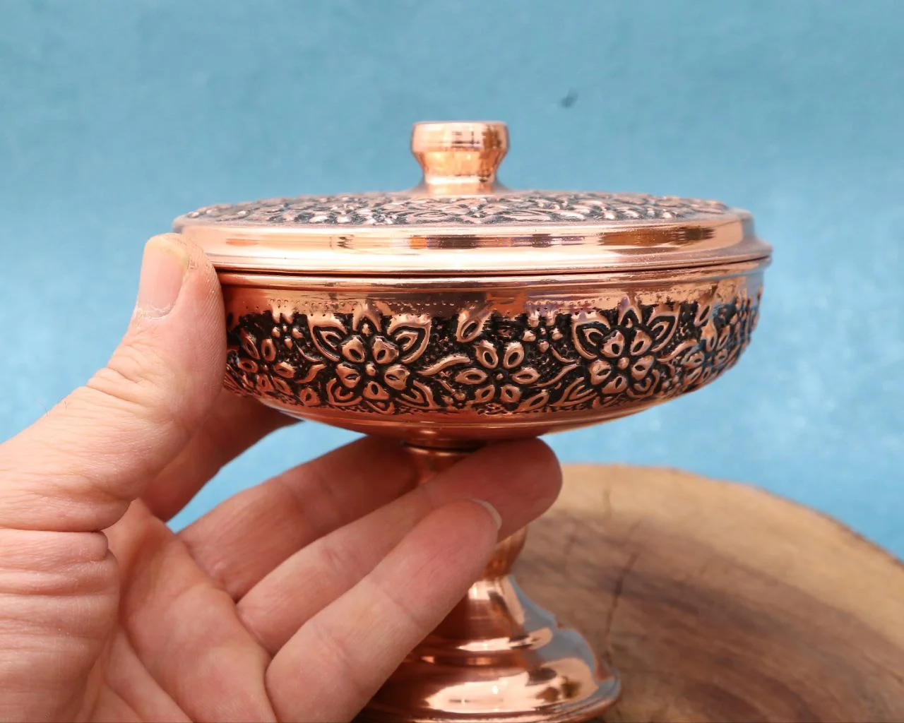 قندان‌مسی سرتخت پایه دار یاسمن
