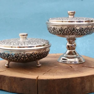 قندان مسی سرتخت پایه دار یاسمن با آبکاری کروم