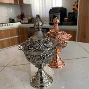قندان مسی پایه دار شاه عباسی با آبکاری کروم