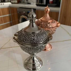 قندان مسی پایه دار شاه عباسی با آبکاری کروم