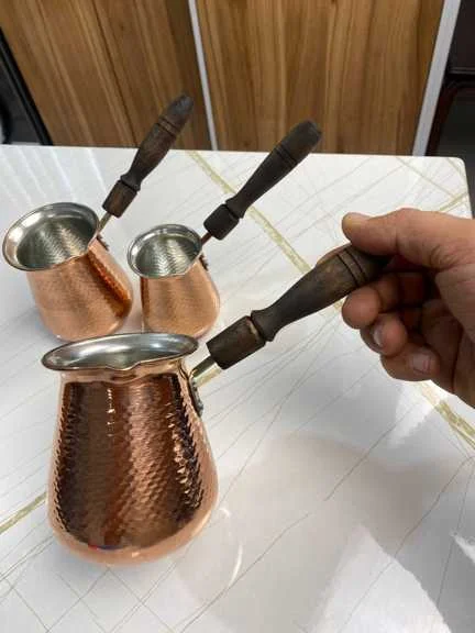 قهوه جوش مسی دسته چوبی سایز بزرگ