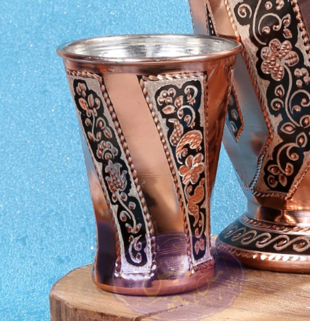 لیوان مسی پیچی نقره کوب