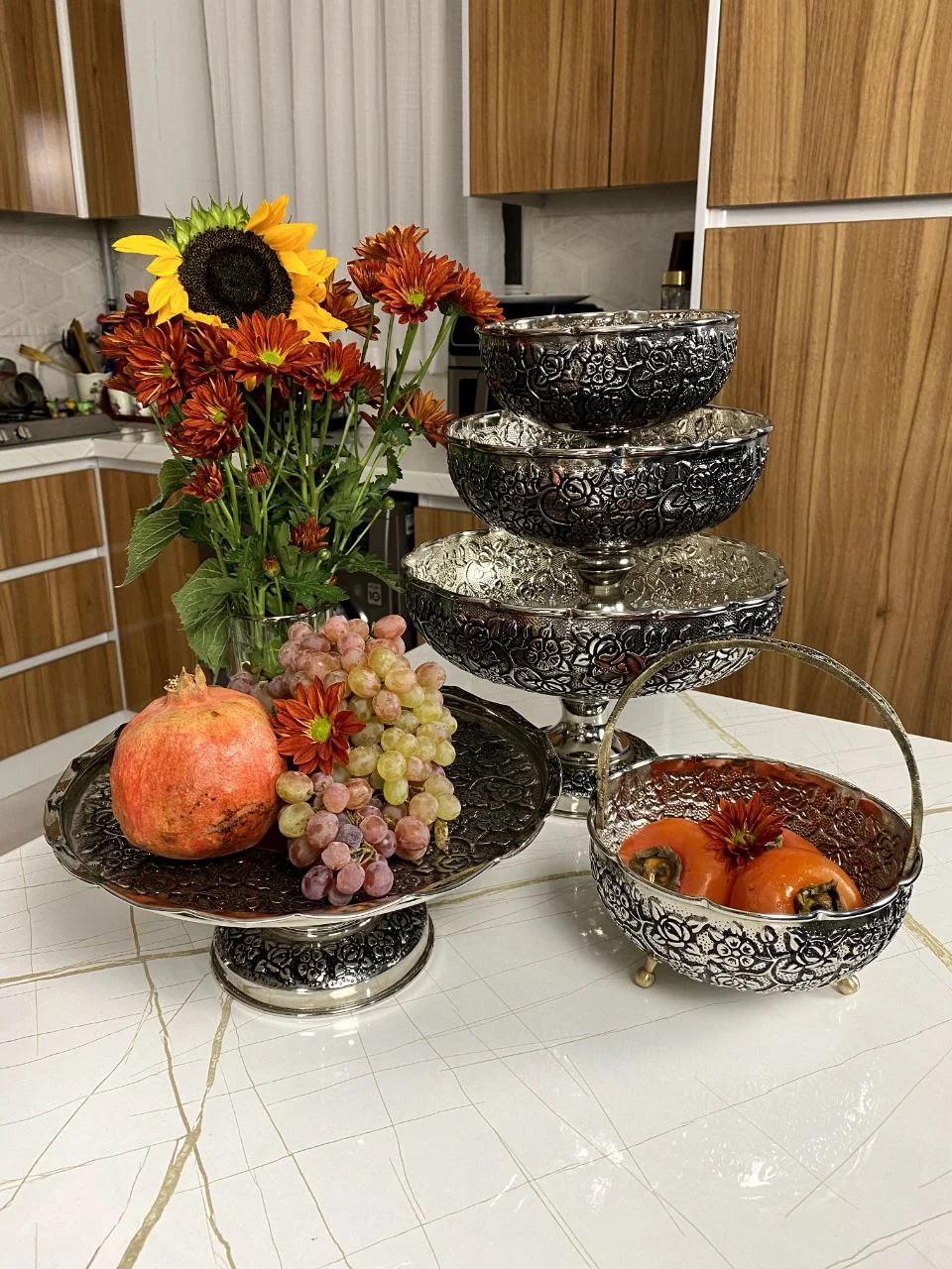 سرویس پذیرایی مسی سیاه‌قلم نقشیه کروم