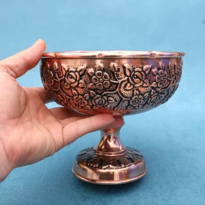 شکلات خوری مسی تک پایه بلند نقشینه