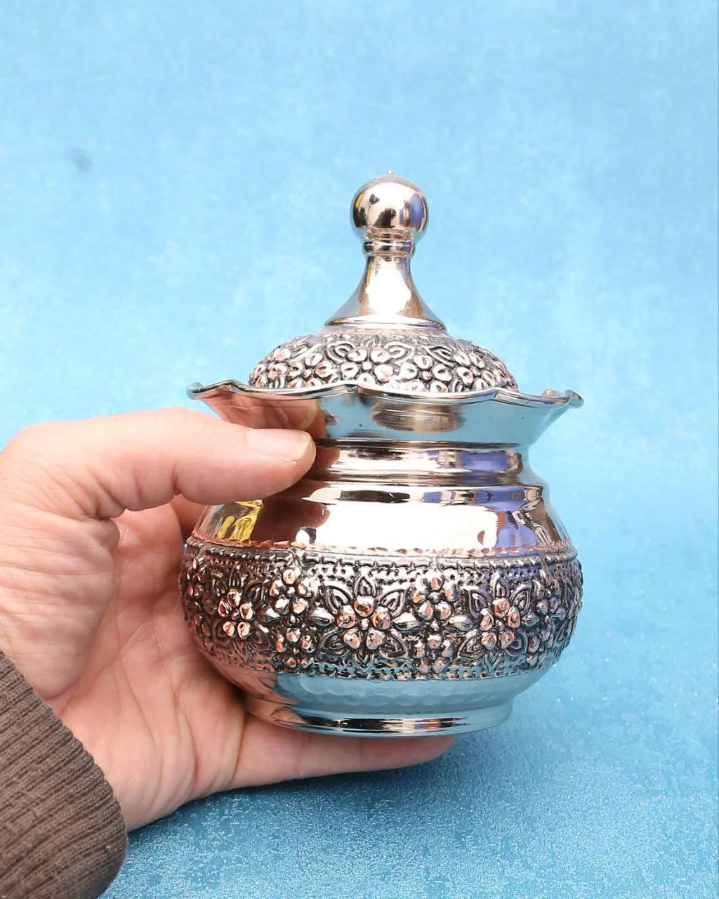 قندان مسی بدون پایه الماس تراش گلسا با...