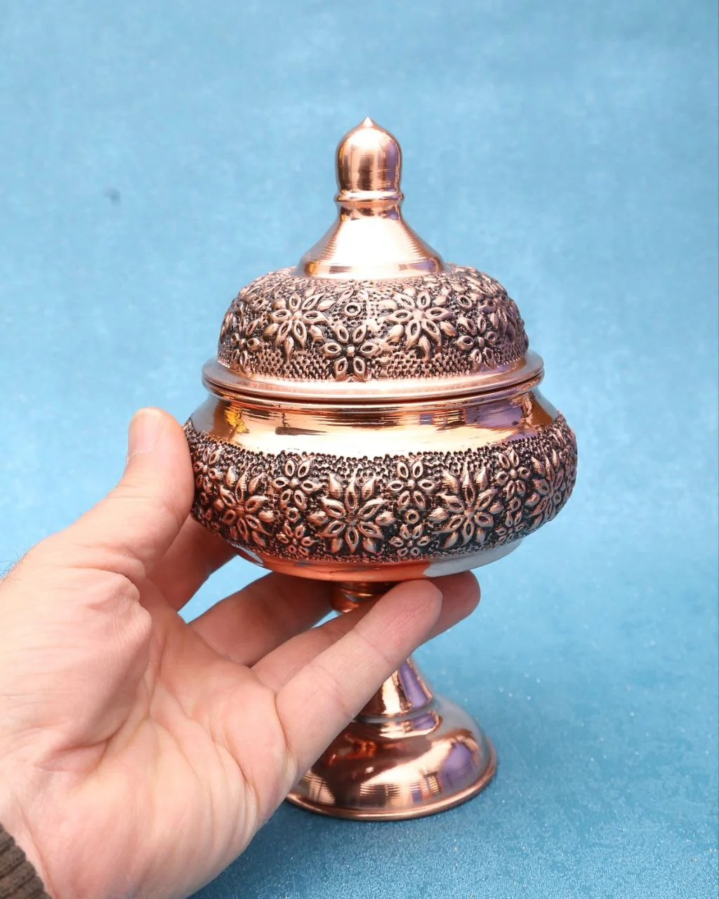 قندان مسی ریزگل تک پایه سفینه ای