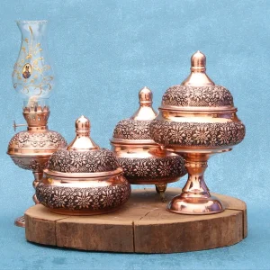 قندان مسی ریزگل سه پایه سفینه ای