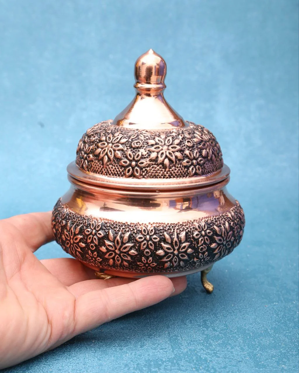 قندان مسی ریزگل سه پایه سفینه ای