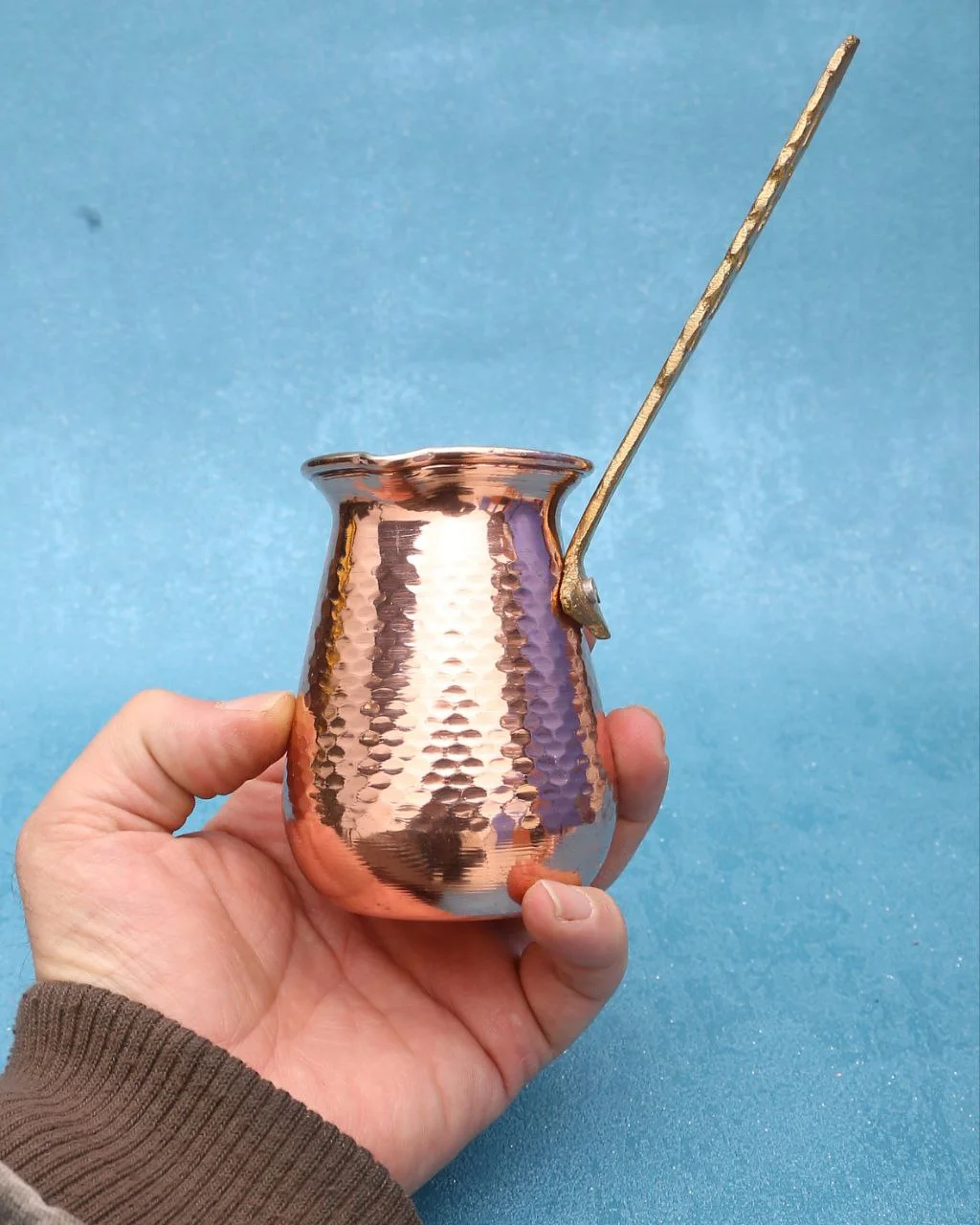 قهوه جوش مسی دسته برنجی سایز کوچک