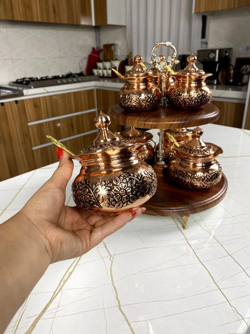 جا ادویه مسی ۷ عددی با استند چوبی...