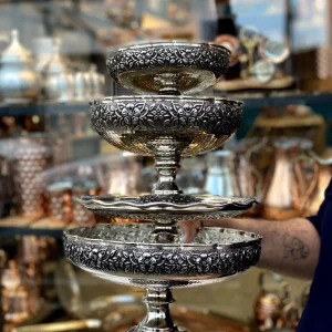 سرویس پذیرایی مسی گلبرگ نرگس با آبکاری کروم