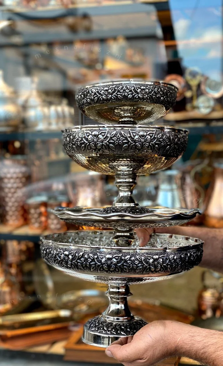 سرویس پذیرایی مسی گلبرگ نرگس با آبکاری کروم