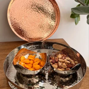 سینی مسی دست ساز هانا با آبکاری کروم
