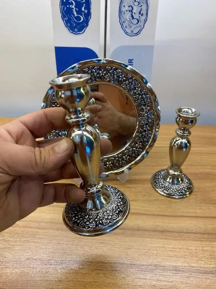 آیینه شمعدان مسی گلبرگ کروم ساخت زنجان