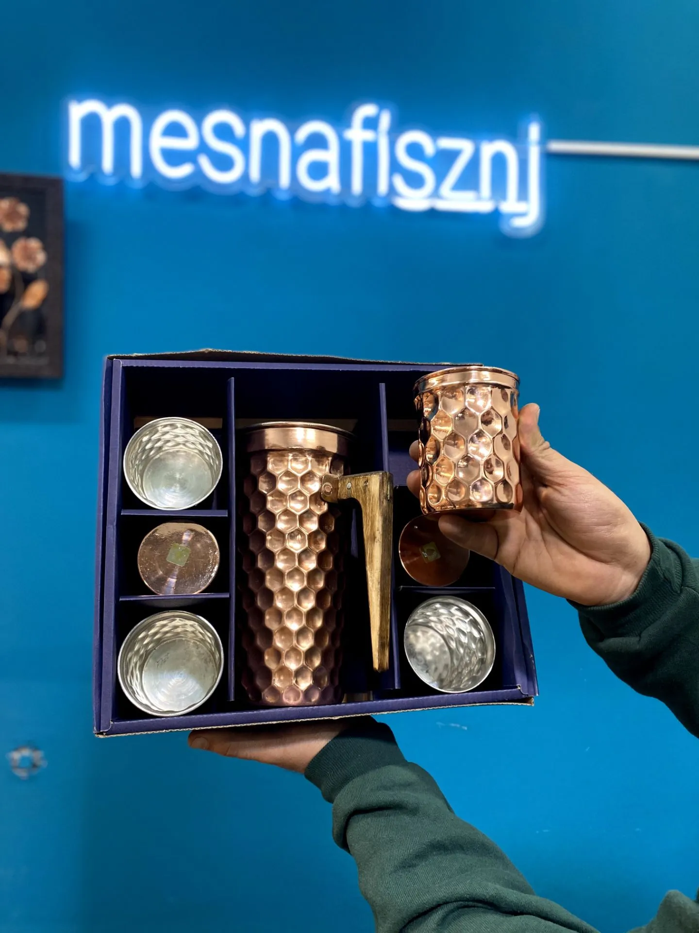 سرویس پارچ و لیوان مسی سه بعدی