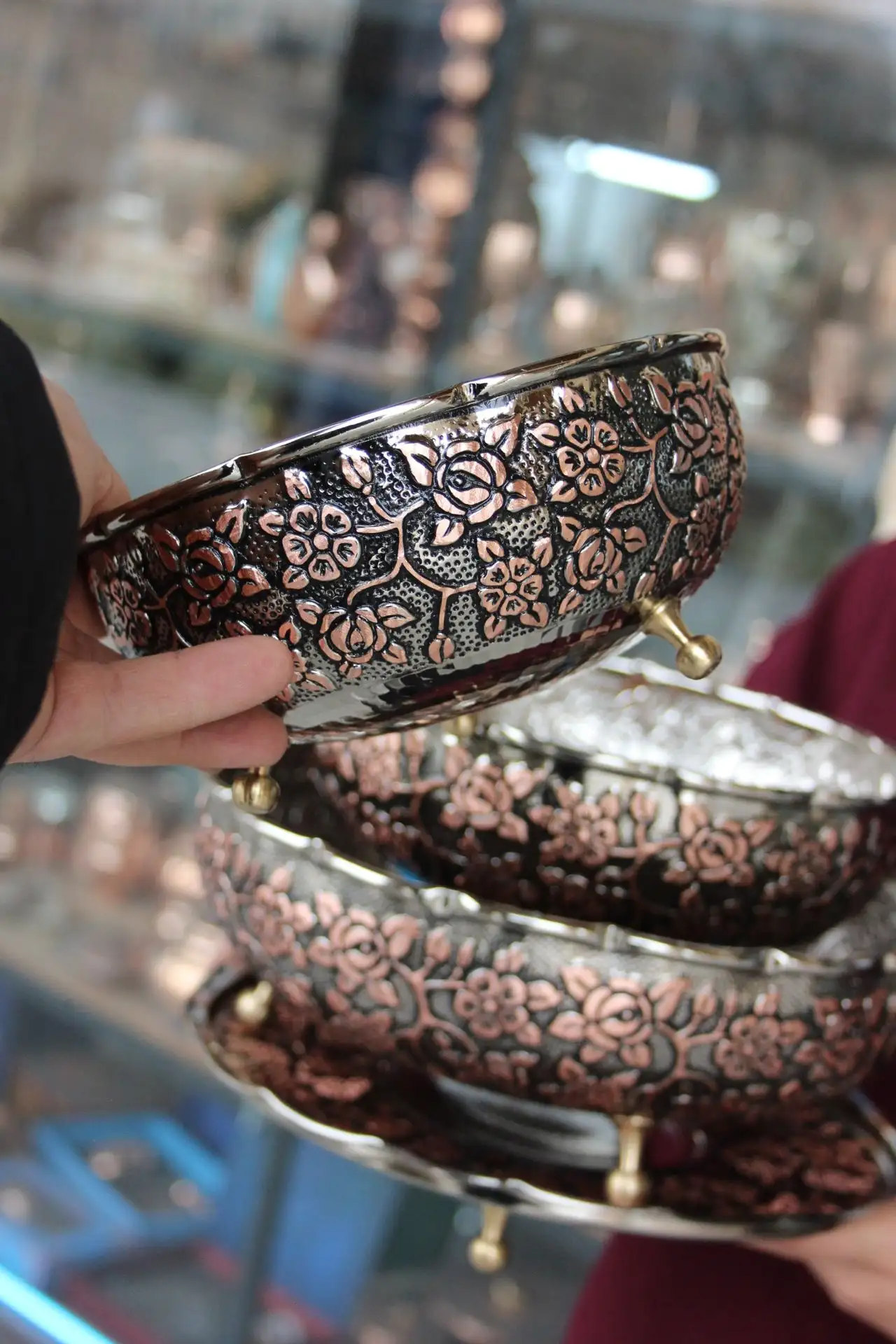 سرویس پذیرایی مسی تراش سه پایه طرح نقشینه