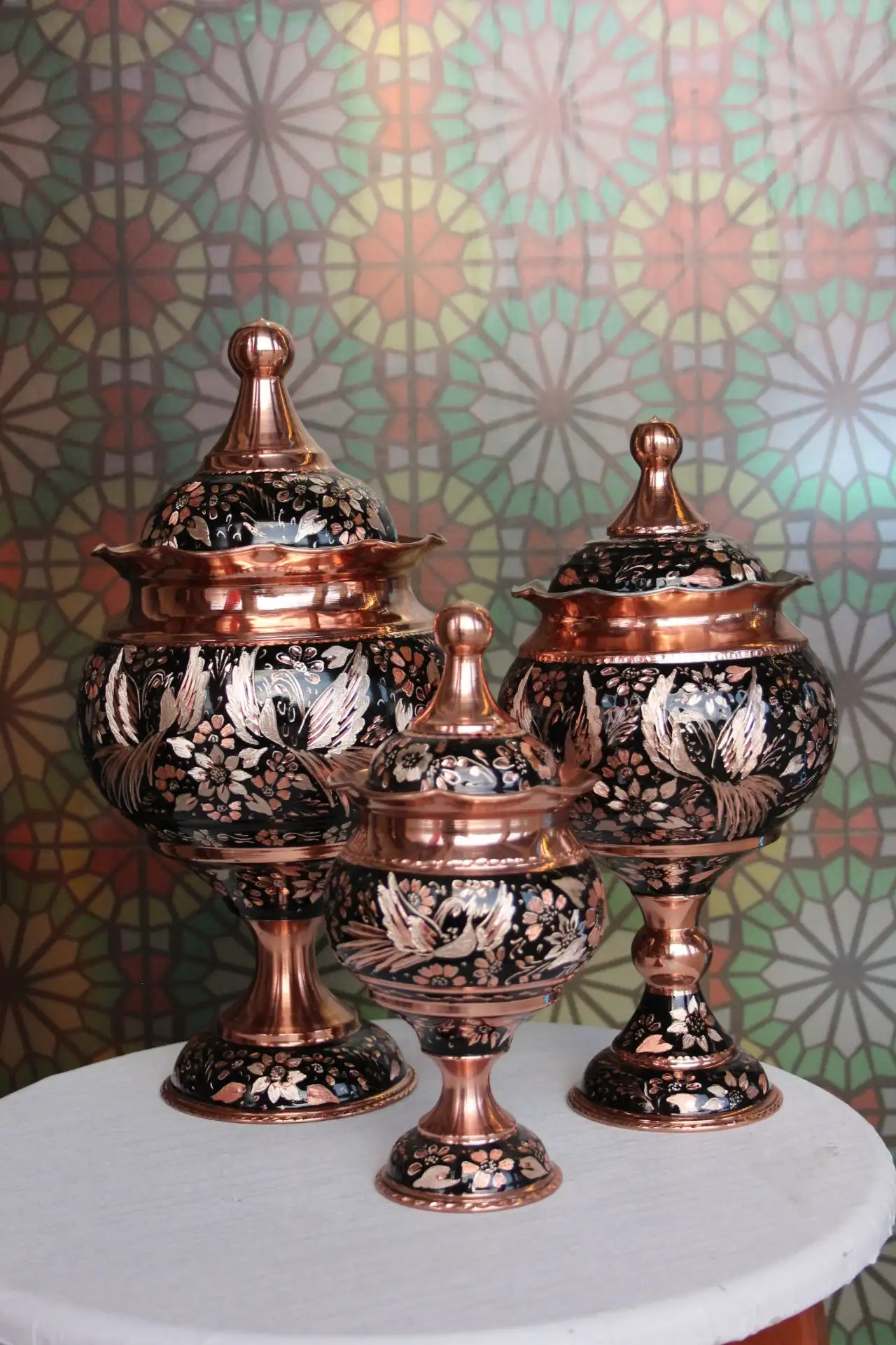 قندان مسی الماس تراش طرح هما