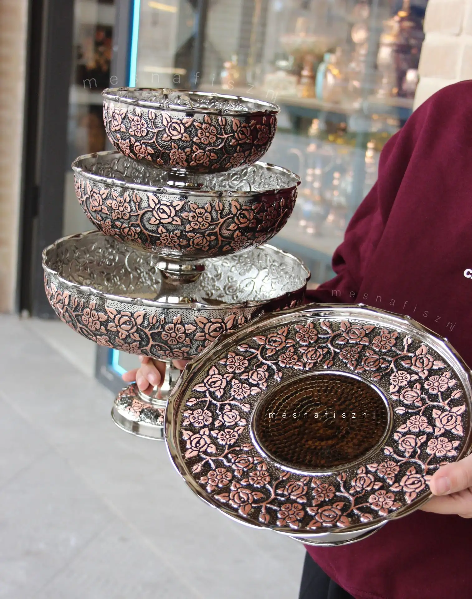 ست پذیرایی مسی تراش پایه بلند طرح نقشینه