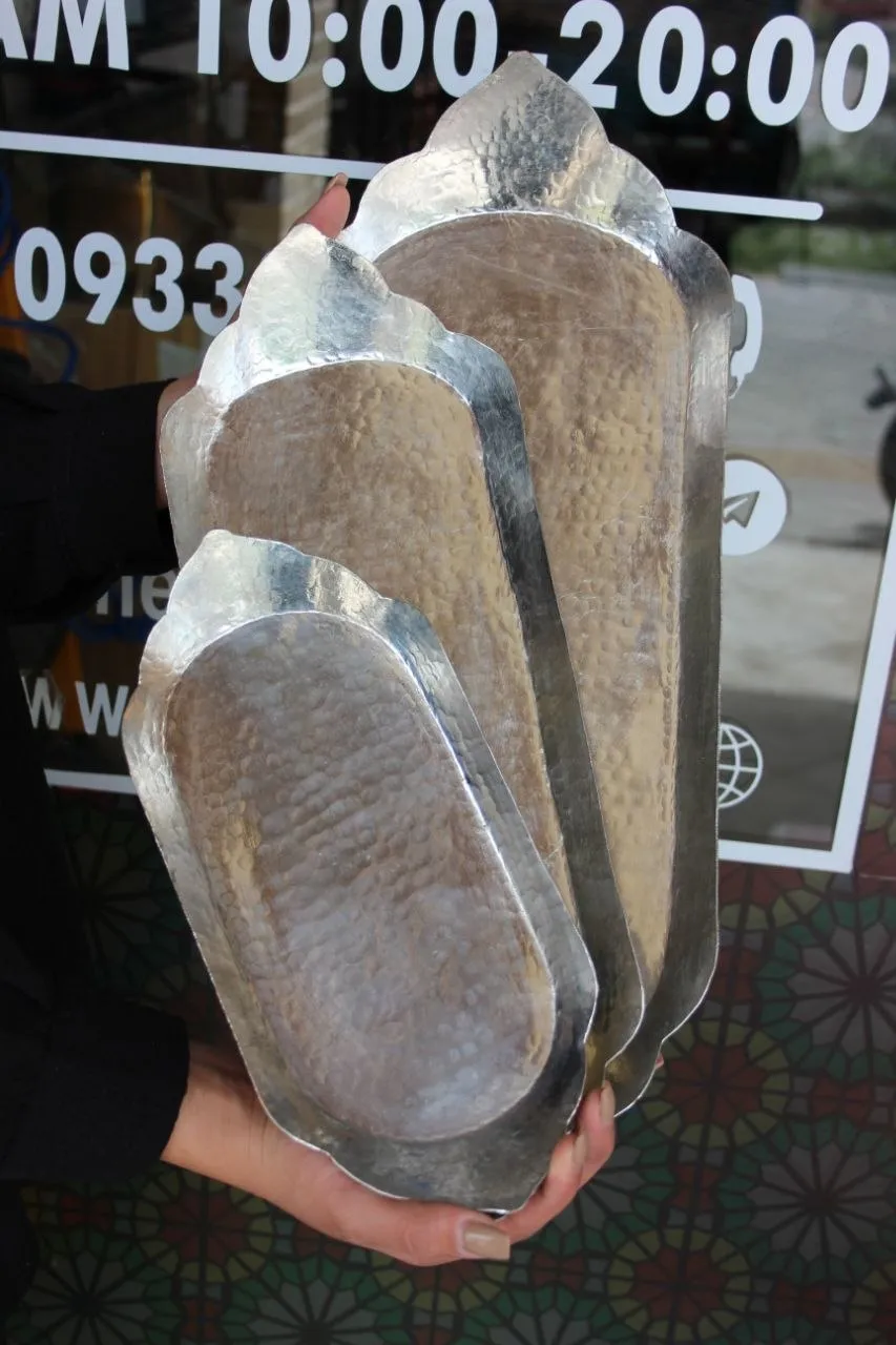 سینی مسی مستطیلی طرح تاج با آبکاری کروم