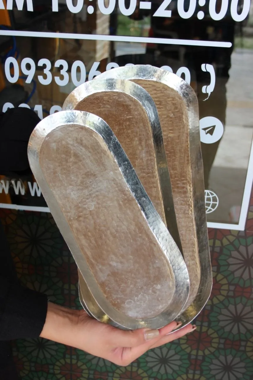 سینی مسی مستطیلی لب گرد با آبکاری کروم