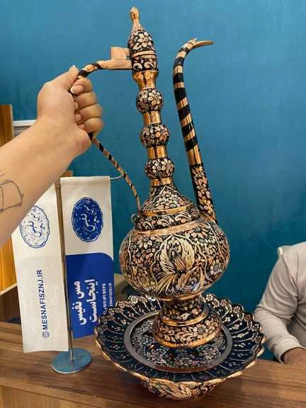 آفتابه لگن مسی الماس تراش و نقره طرح هما