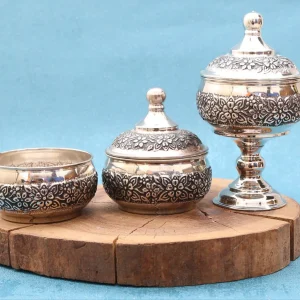 قندان مسی بدون پایه یاسمن با ابکاری کروم