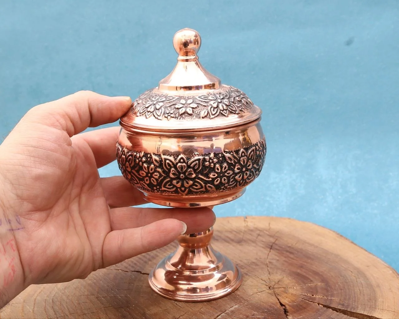 قندان مسی پایه دار مدل یاسمن