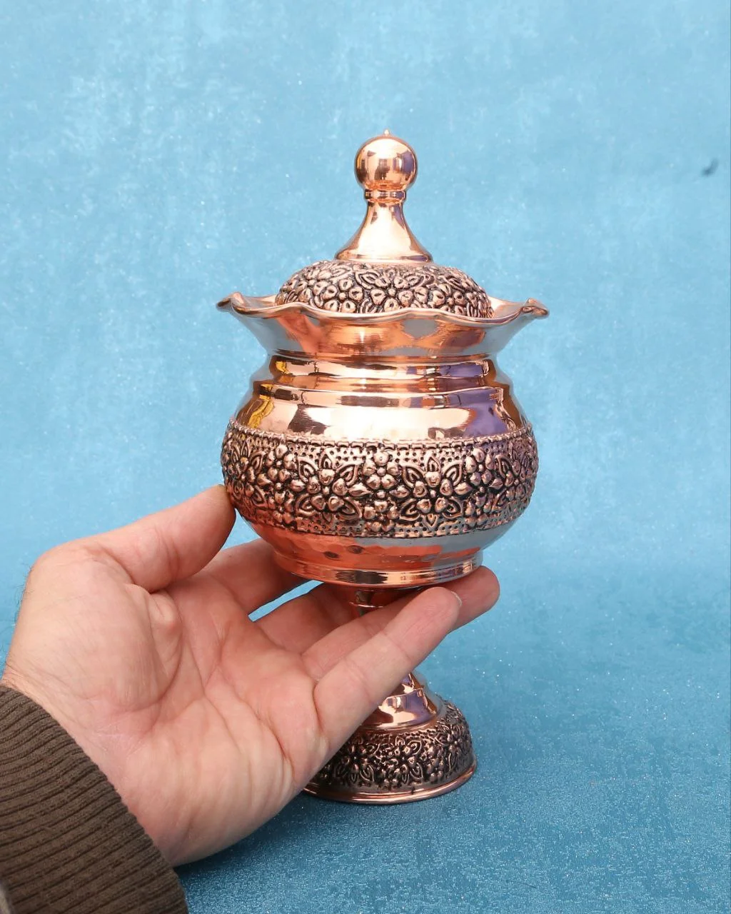 قندان مسی پایه دار گلسا