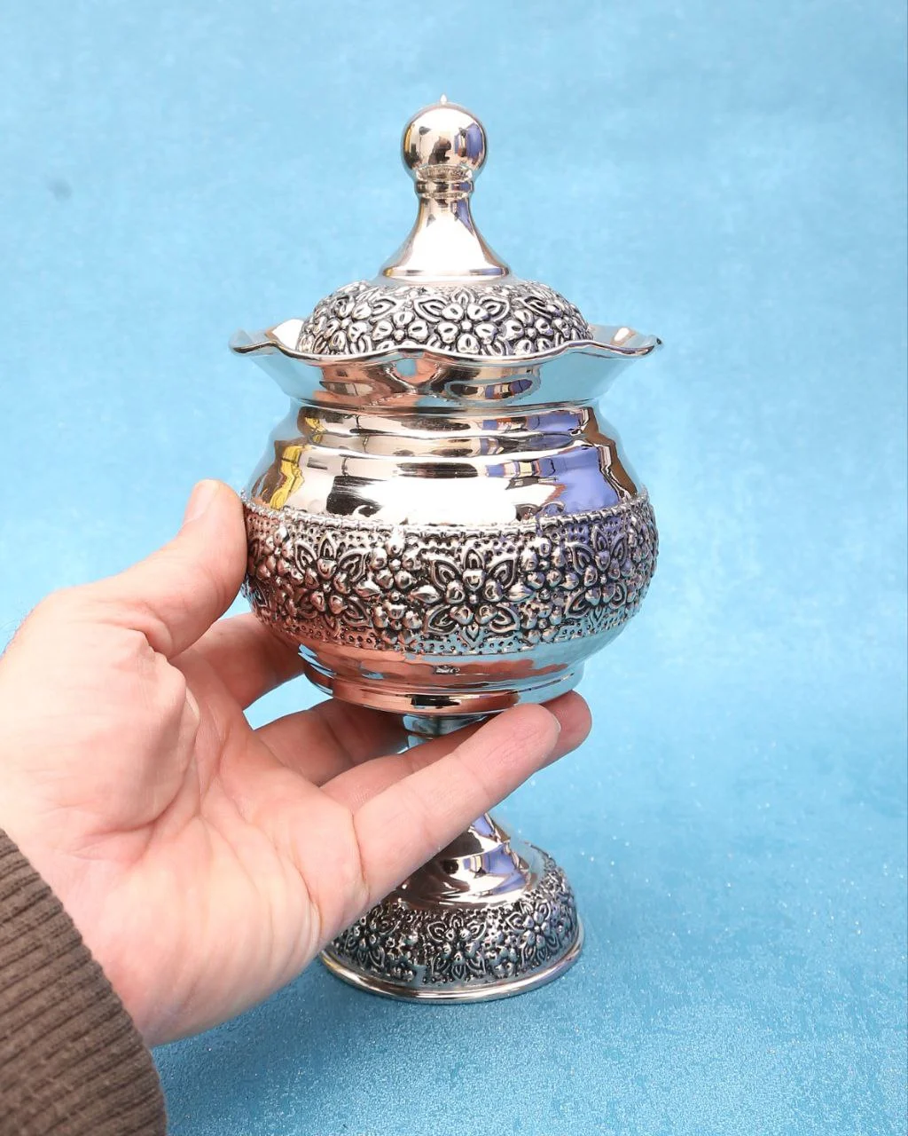 قندان مسی پایه دار گلسا ابکاری