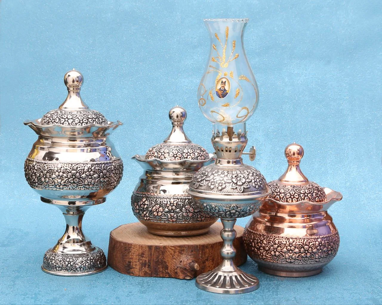 قندان مسی پایه دار گلسا ابکاری