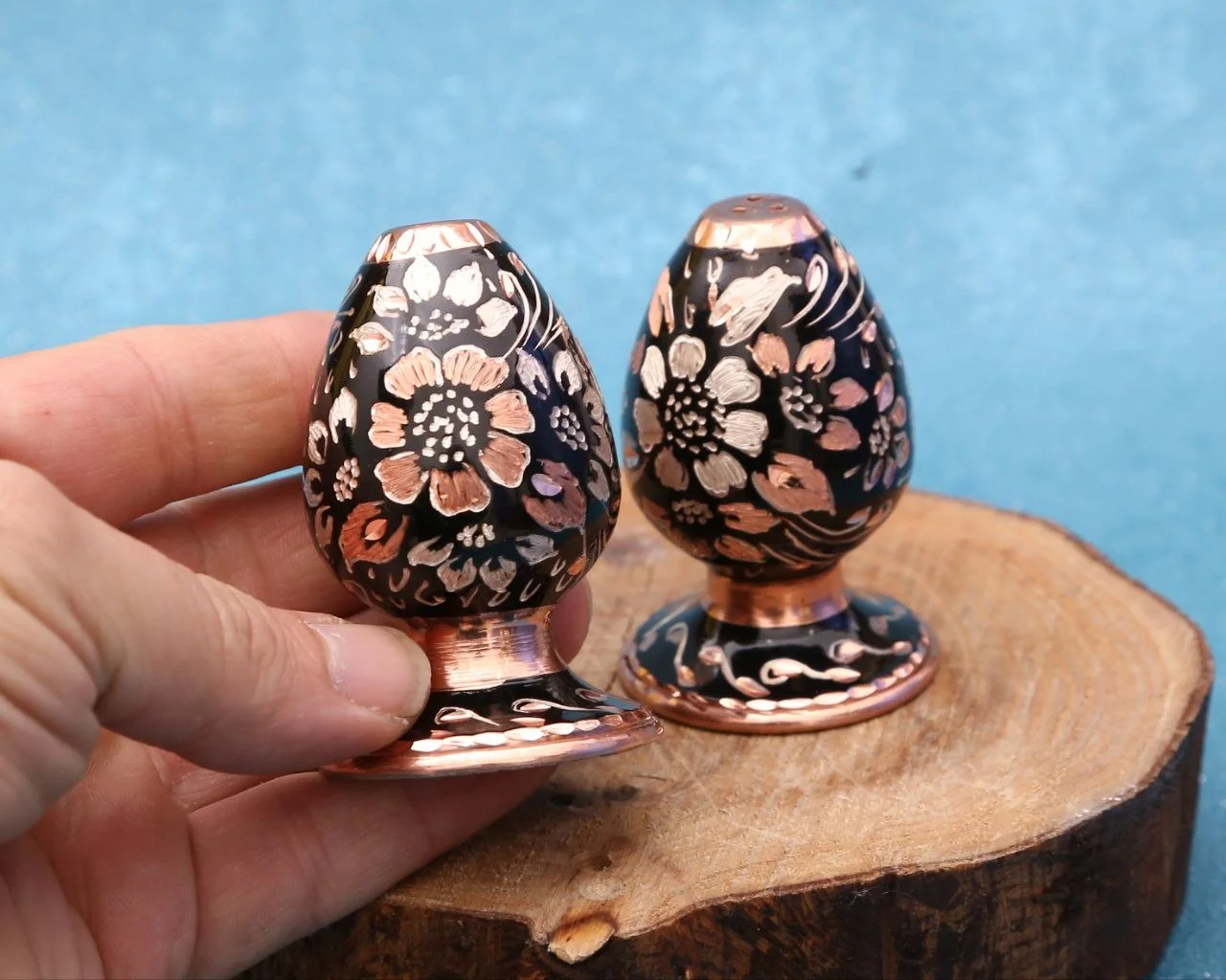 نمکدان مسی الماس تراش مدل تخم مرغی