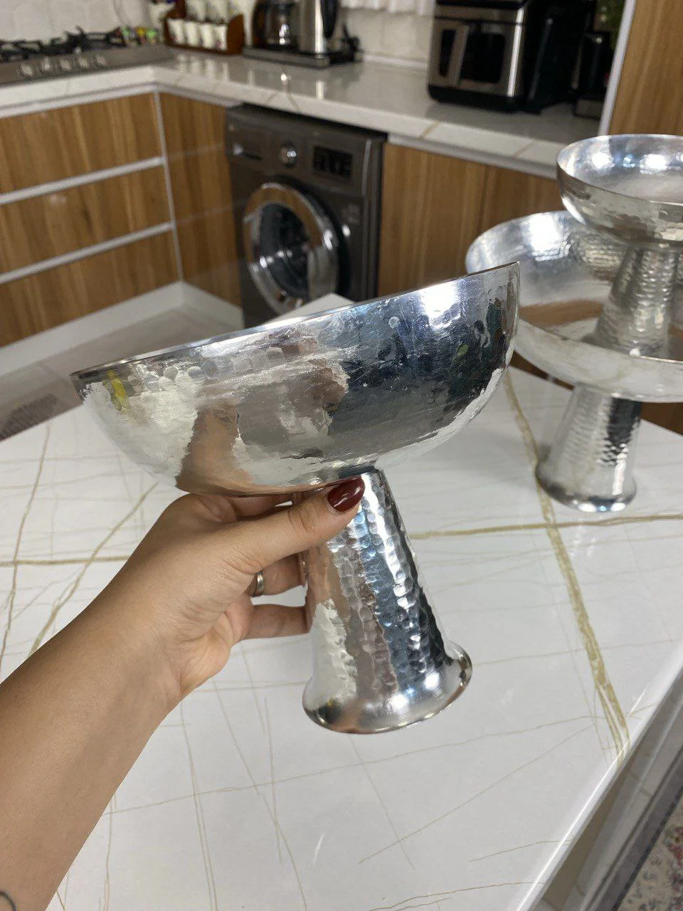 آجیل خوری مسی دست ساز پایه بلند با آبکاری کروم