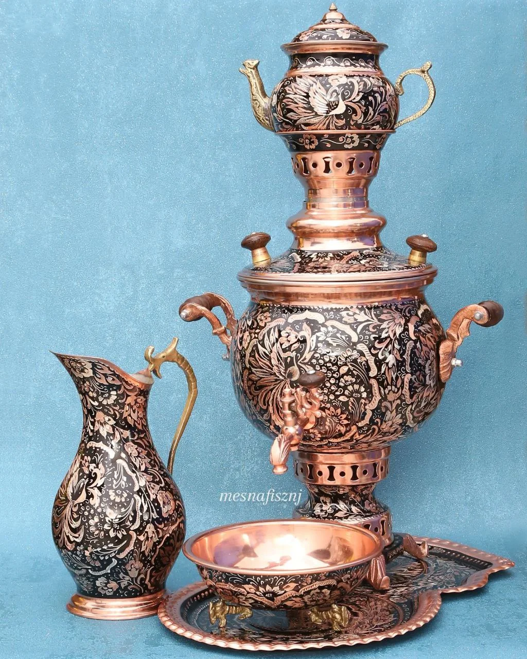 سماور مسی ذغالی الماس تراش آب و نقره