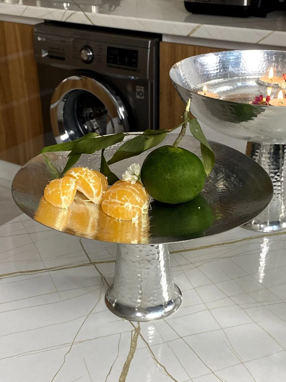 شیرینی خوری مسی دست ساز پایه بلند قلع شده