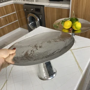 شیرینی خوری مسی دست ساز پایه بلند با آبکاری کروم