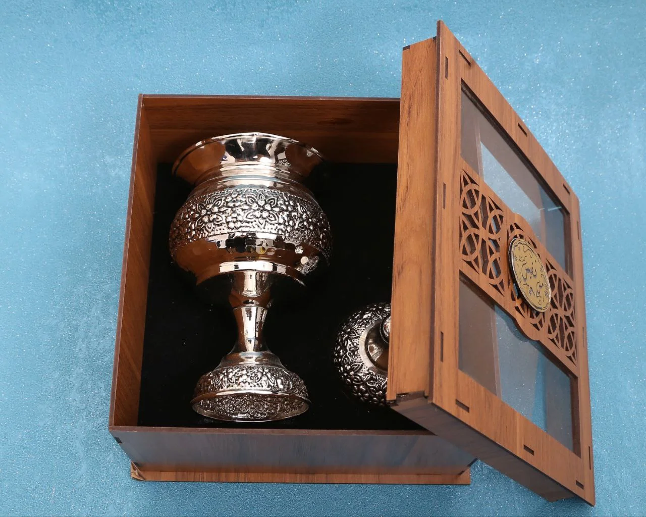 کادویی مسی قندان مسی با جعبه چوبی