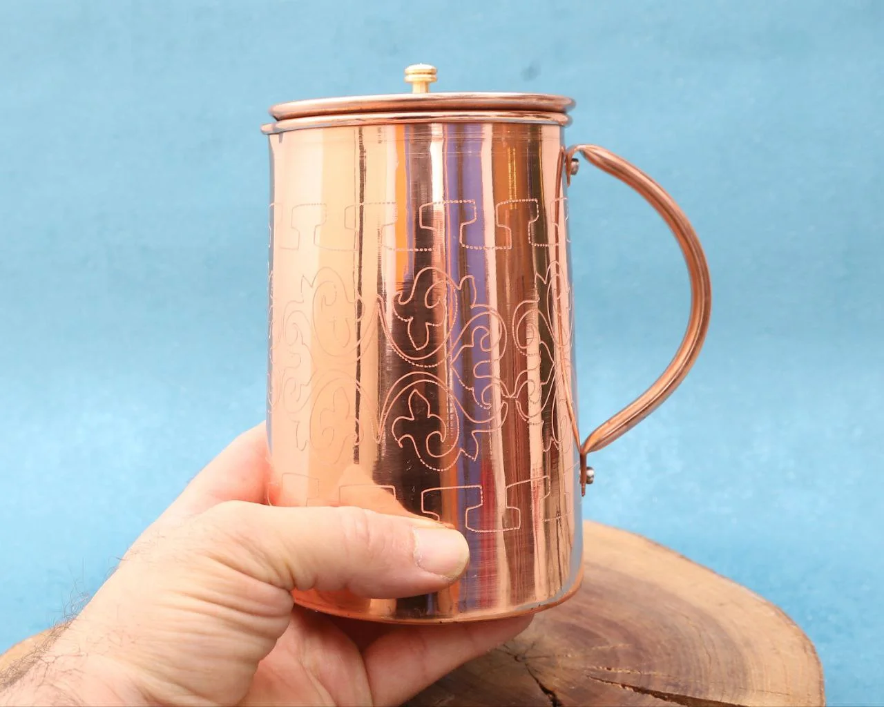 پارچ طرح دار مسی درب دار