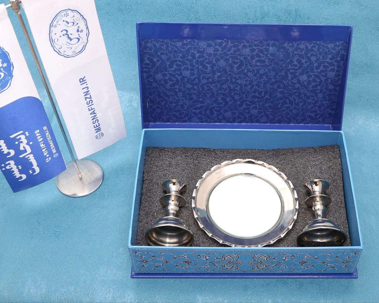 آینه و شمعدان مسی با آبکاری کروم