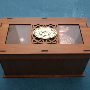 پک هدیه مسی قندان سیاه قلم همراه با جعبه چوبی