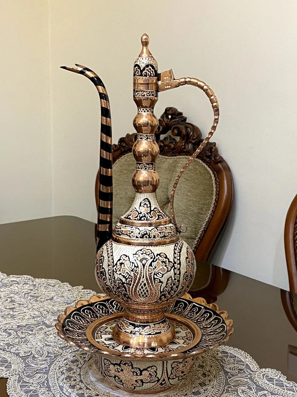 آفتابه لگن مسی نقره کوب