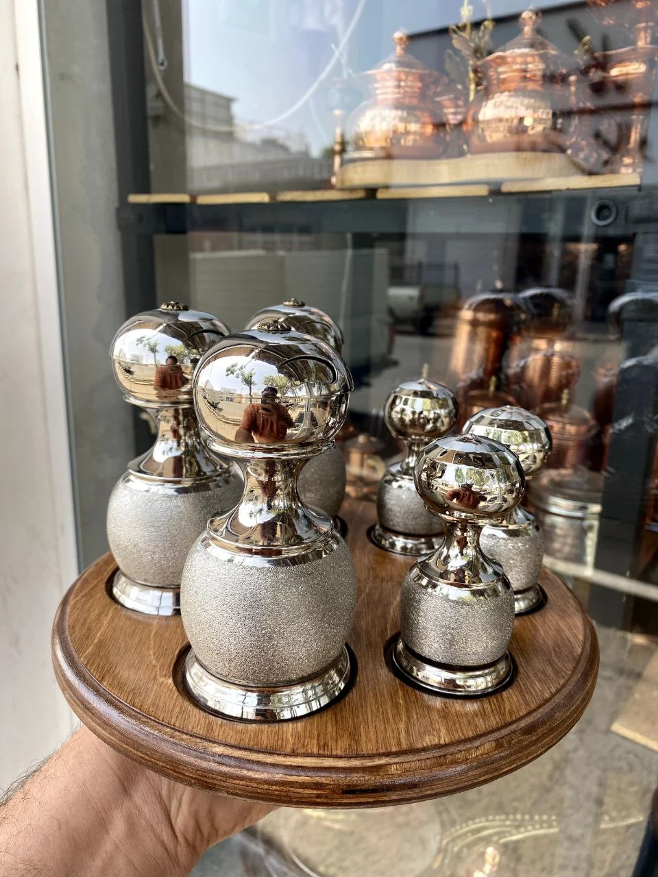 جاادویه مسی و نمکدان مسی شنی با آبکاری کروم