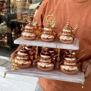 جا ادویه دوطبقه مسی ۱۲ عددی با استند چوبی وکیوم