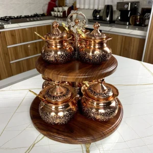 جا ادویه دوطبقه مسی ۷ عددی با استند چوبی وکیوم