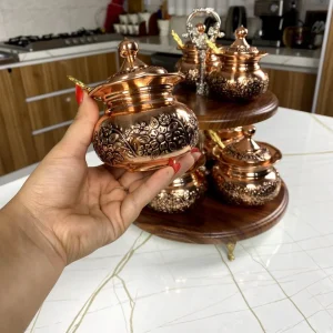 جا ادویه دوطبقه مسی ۷ عددی با استند چوبی وکیوم