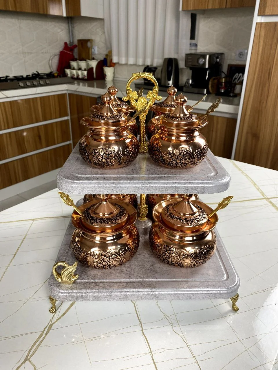 جاادویه مسی ۸ عددی با استند چوبی وکیوم