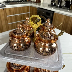 جا ادویه دوطبقه مسی ۸ عددی با استند چوبی